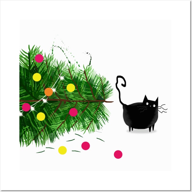 Black Cat Christmas Wall Art by Scratch